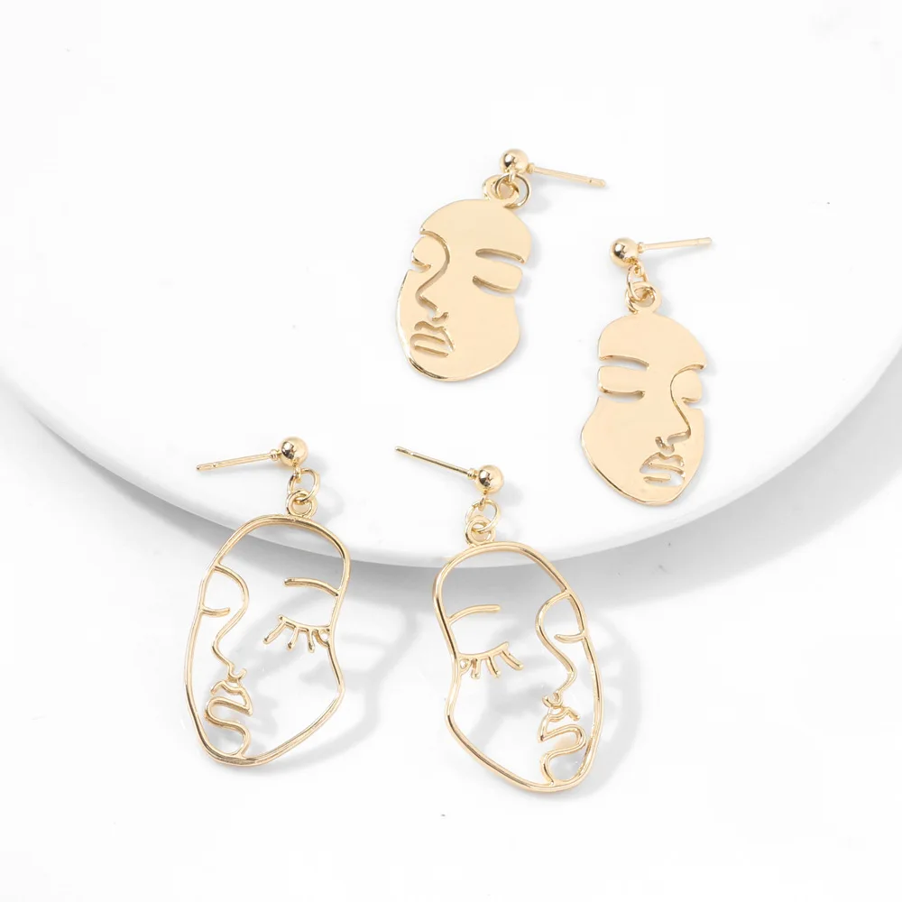 

2022 Trendy exaggerated face earrings bulk gold plated minimalist earrings drops jewelry korean luxury earring women for girls