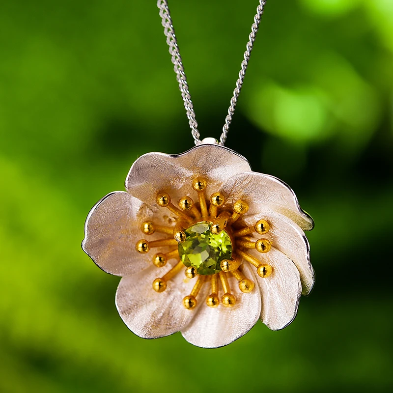 Wholesale custom silver pendant blooming Anemone flower pendant gold design