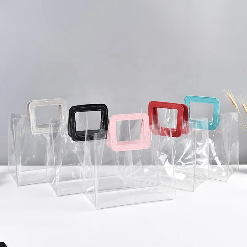 

Ready To Ship Vinyl Transparent Waterproof Beach Tote Pouch Wedding Christmas Candy Gift Clear PVC Handle Bag