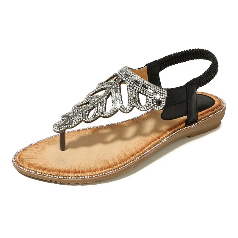 

S595 Women's exquisite leaf rhinestone beach flip flops sandals and slippers