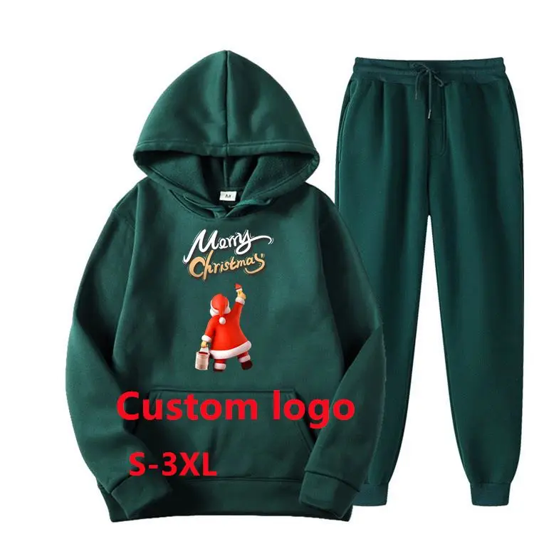 

Casual christmas printed Private Label Cotton Designer Pullover Gym Blank Oversized Jogging Suit Men's Essential Hoodies Set, Picture shows