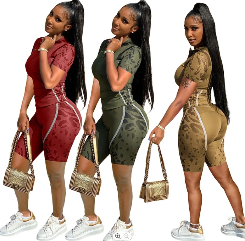 

Fashion camouflage zipper sports suit printed yoga clothes slim two-piece suit