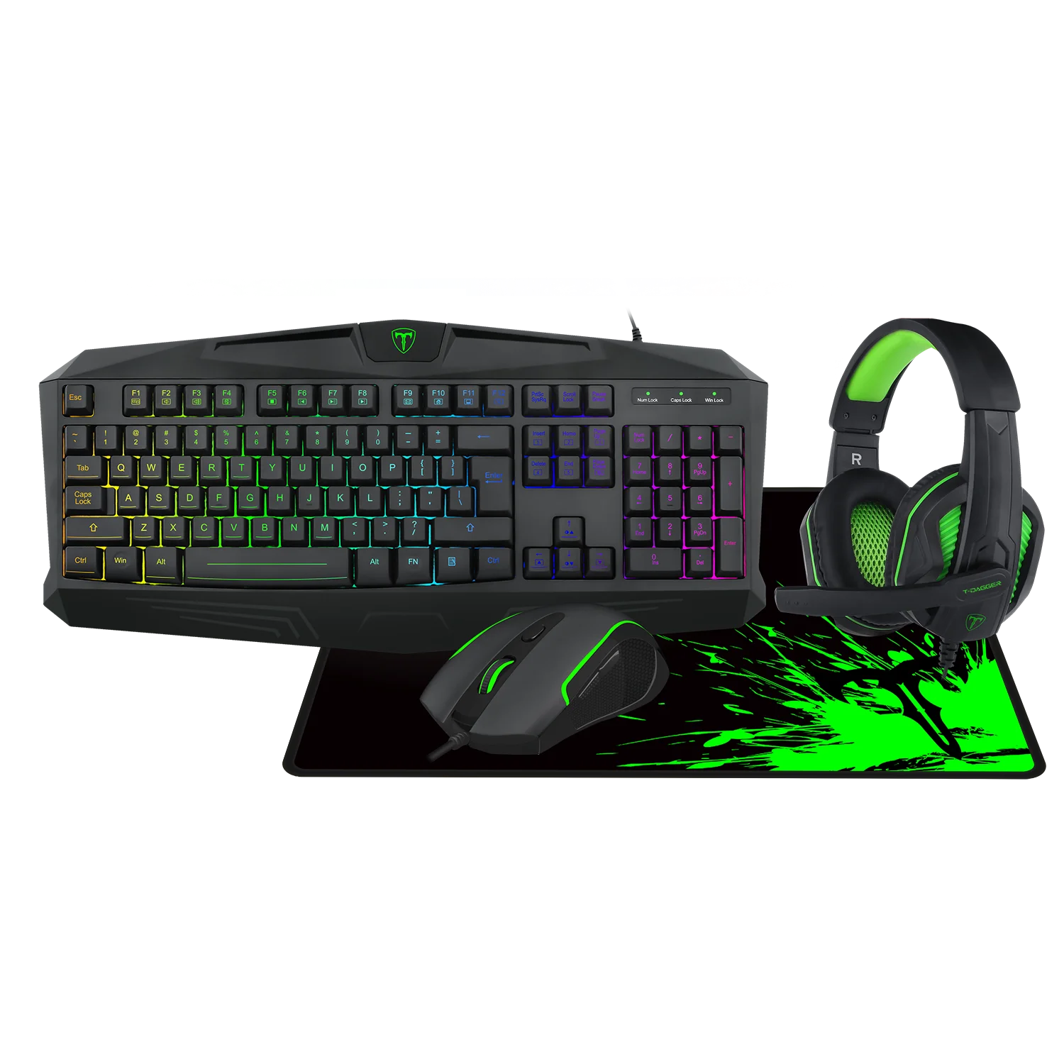 

NEW T-Dagger T-TGS003 RGB backlit Wired USB Gaming keyboard and Mouse Combo with Mouse Pad Headset, Black