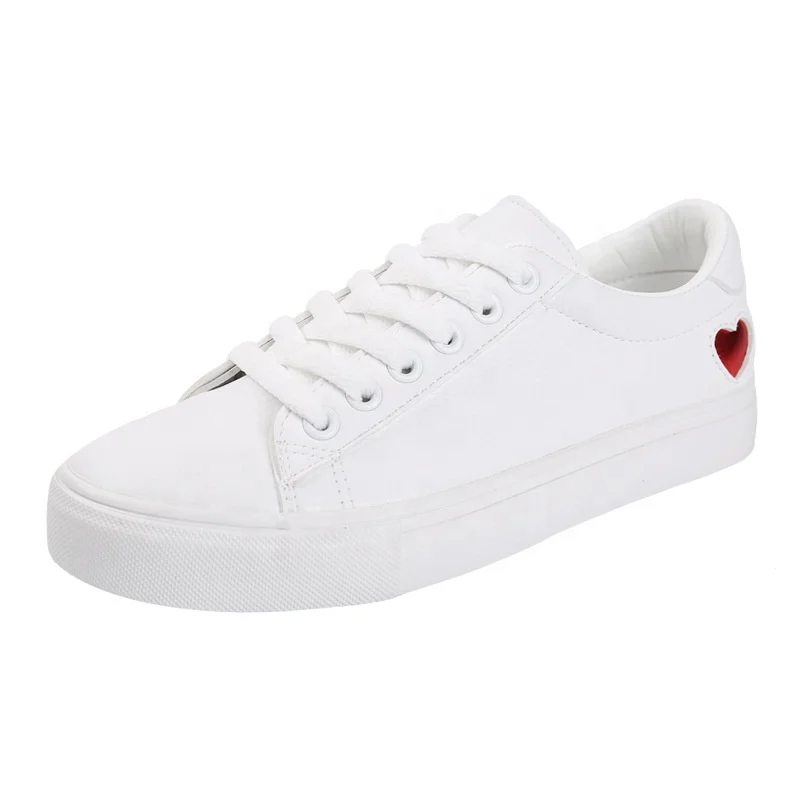 

Women Lace Up Plain White Shoes Soft Pu Leather Casual Sneakers, Shown