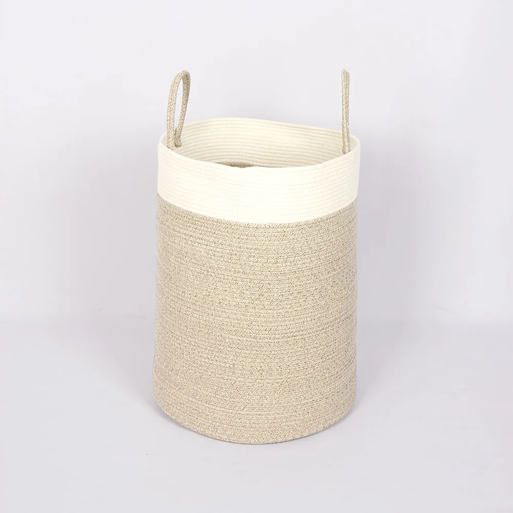 

Customized size color Laundry Basket Clothes Hamper Cotton Rope Basket Large Storage with Handles Woven Basket for Toys, Natural color