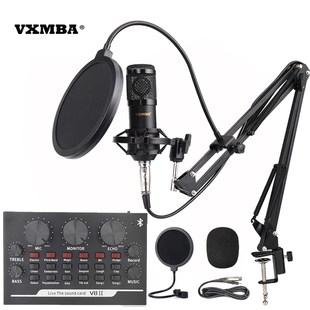 

BM800+V8II Live Stream Broadcasting Recording Condenser Microphone with USB Adjustable Suspension Scissor Arm Stand