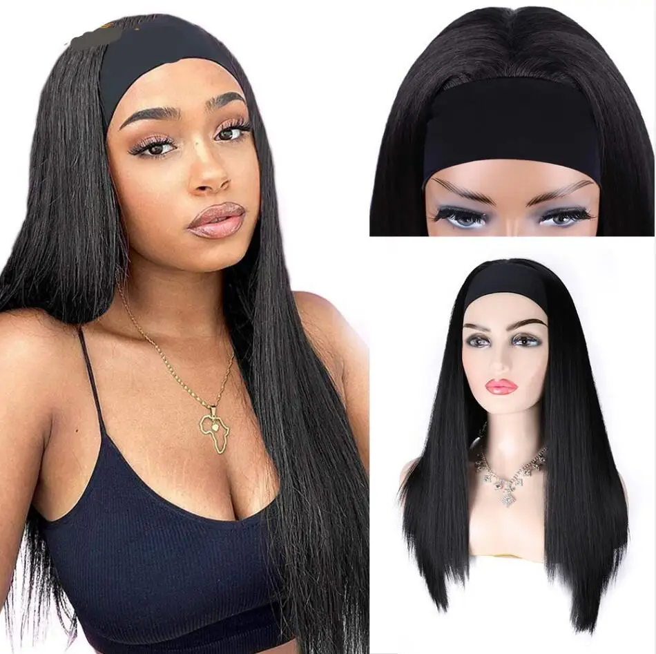 

Women's Headband Wig Synthetic Long Straight Wigs Headgear Headband Wigs, Pics