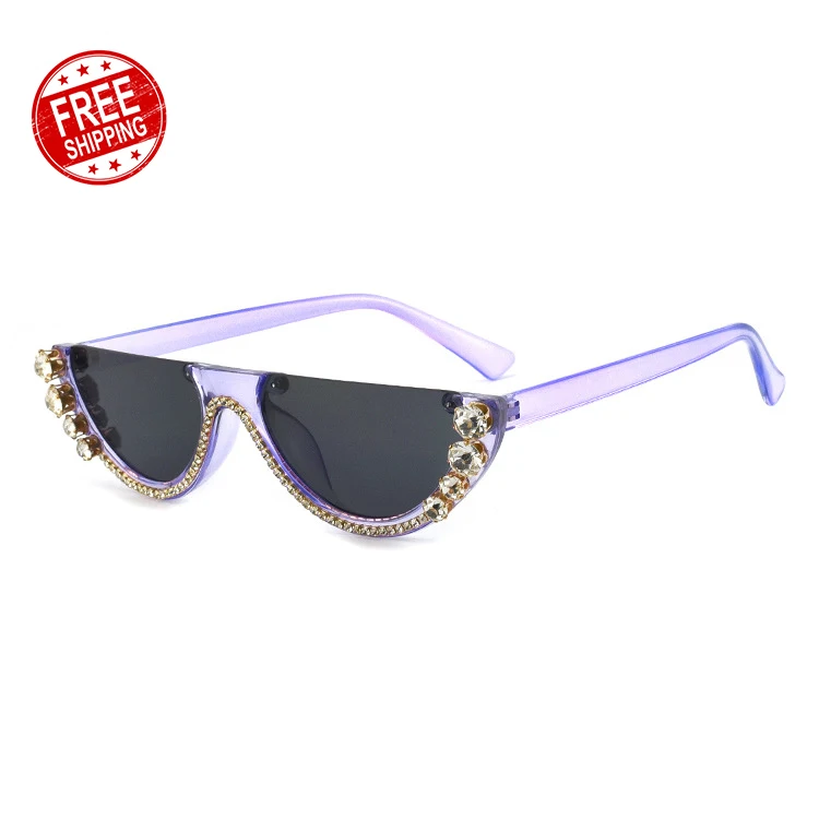 

Wholesale fashion half circle bling shades purple diamond sunglasses women sunglasses vintage