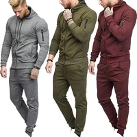 

Men Sportswear Custom Sweatsuit Sets Zipper Hooded Sweatshirt And Pants Sets Pure Color Tracksuits Sets