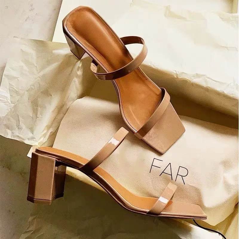 

The new French style one-line stiletto heels with square toe and sandals for women
