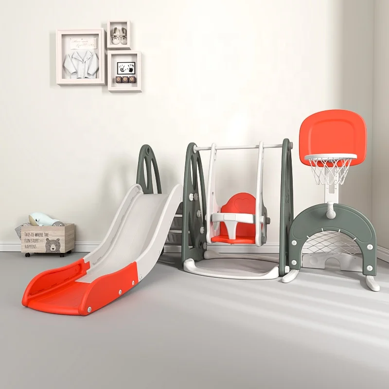 

New Arrival Indoor Playground 5 in 1 Children Kids Baby Plastic Swing and Slide Play Set with Best Quality