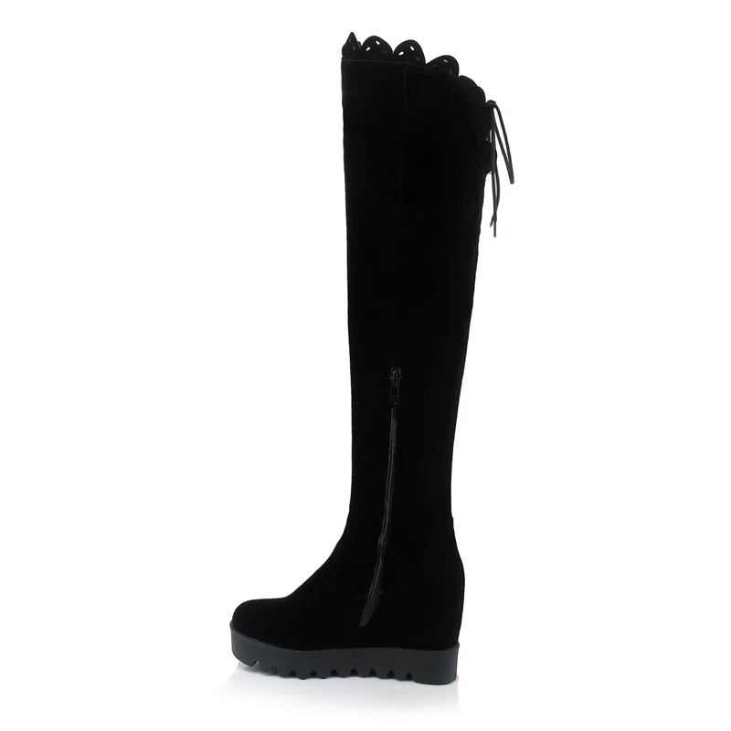 

Fashion Frosted Leather Over-the-Knee Boots Winter Round Head Waterproof Chunky Platform Boots, Black