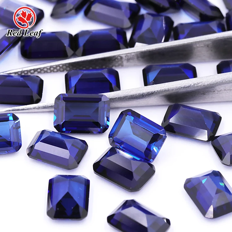 

Redleaf Jewelry wuzhou wholesale corundum sapphire blue gemstones emerald cut blue sapphire 34# synthetic loose sapphire gems