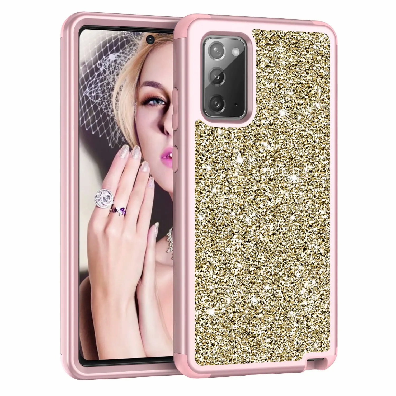 

Bling Diamond Pearl Cell Phone three in one back cover case For samsung NOTE 20