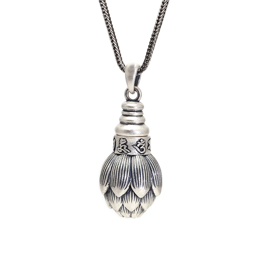 

Real 999 Sterling Silver Buddha Lotus Pendant Necklace Openable The Prayer Box Talisman Six Word Jewelry