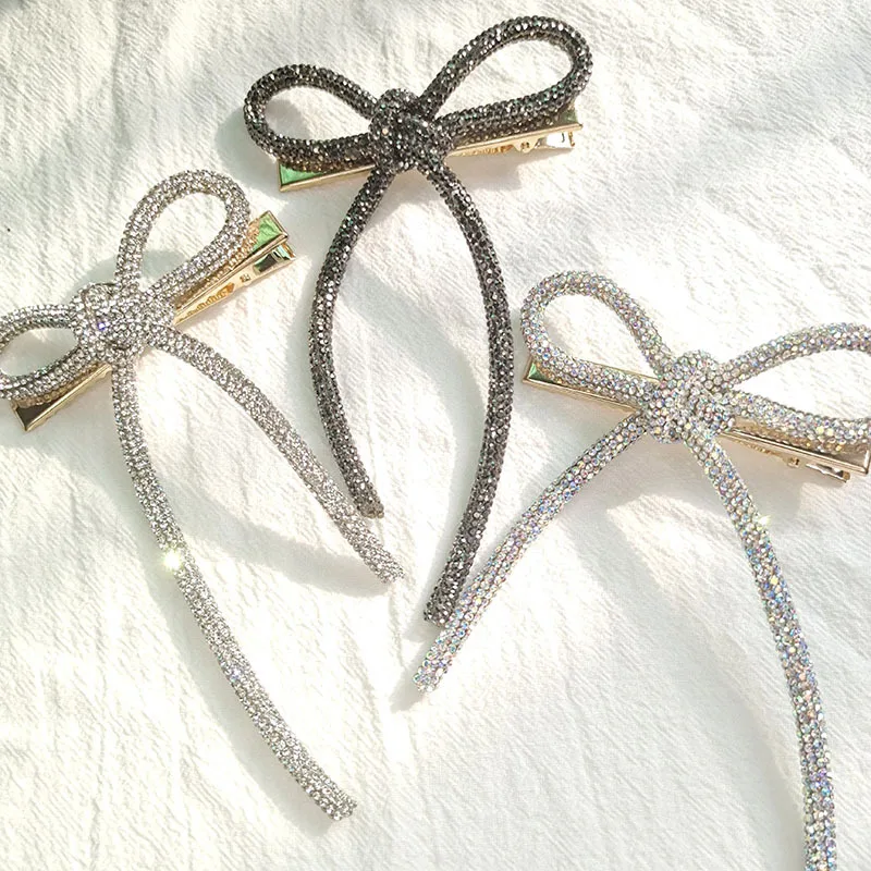 

JUHU Hairpin Full Of Rhinestones Butterfly Super Flash Bow Tie Streamer Duckbill Clip Girls Jewelry Wholesale