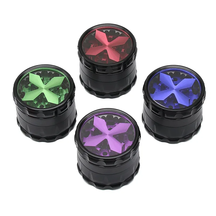 Creative transparent window opening Cross chamfering herb weed grinder