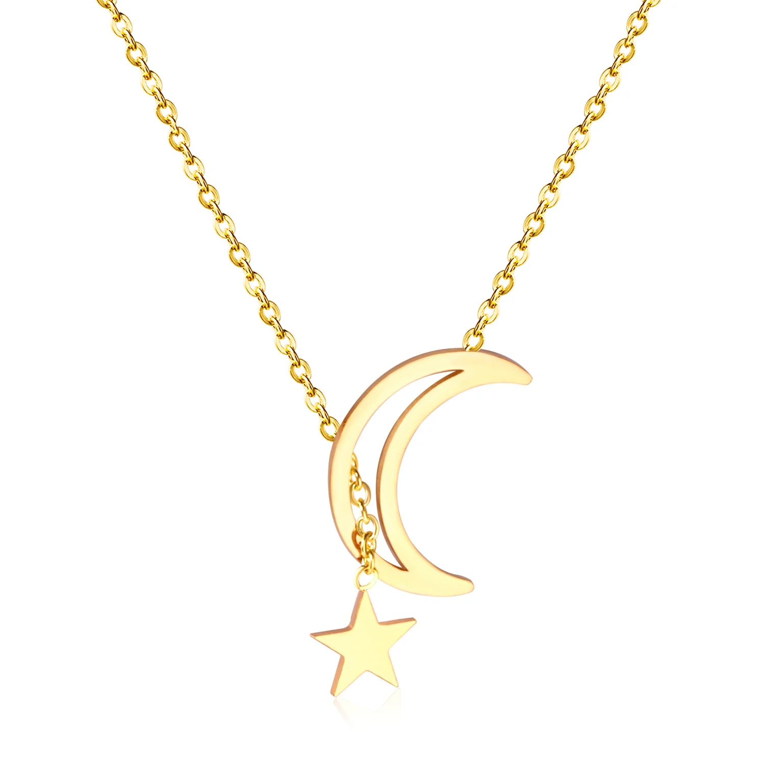 

18k Gold Pendant Necklace 18 Inch Chains with Moon And Star Shape