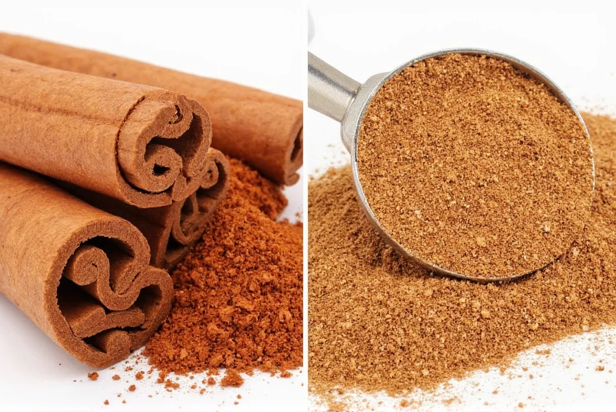 Spice rack displaying various cinnamon products