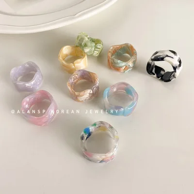 

New Arrivals Designs Best Selling Simple Vintage Colorful Faint Dyed Cold Style Acrylic Acetic Acid Personality Opening Rings