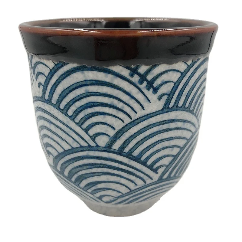 

The Chinese style handmade Ceramic office teacup Coarse pottery Blue thread 180ml