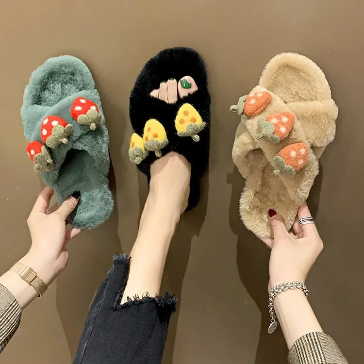 

Indoor warm plush slippers cute candy color wool ball non-slip fashion cotton slipper women slippers sandals