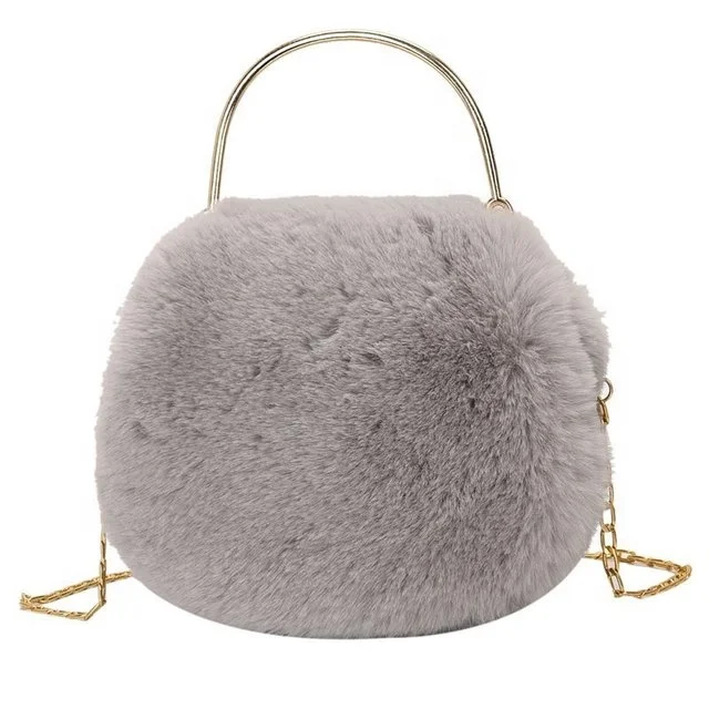 

Cute Rabbit Fur Handbag Plush Chain Fashion One Shoulder Messenger Bag Girls Saddle Bag, Khaki, black, gray, white, pink