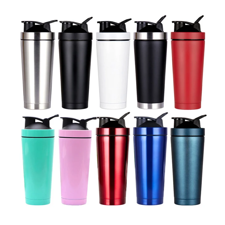 

750ml metal shaker cup stainless steel double wall vacuum thermos gym protein shaker bottle with custom logo, Customized color