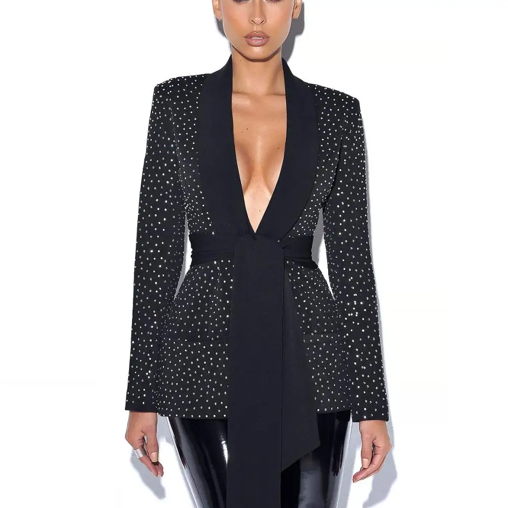 

2021 New Women Beading Cost Fancy Elegant Blazer Black Beaded Blazers, Customized color