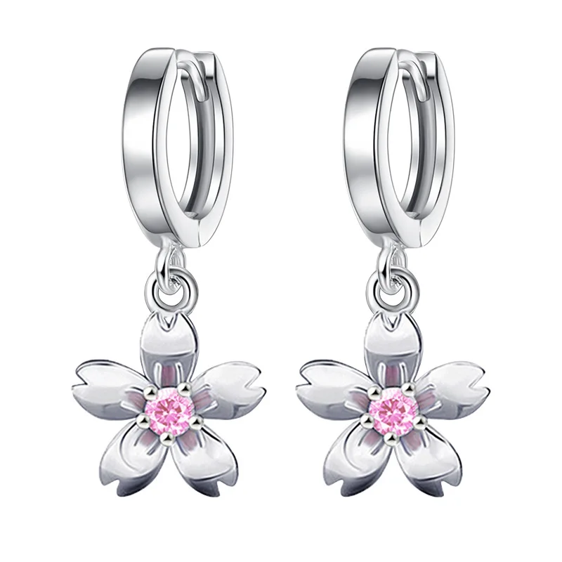 

Lovely temperament silver-plated Korean fashion simple small flower shape pendant earrings