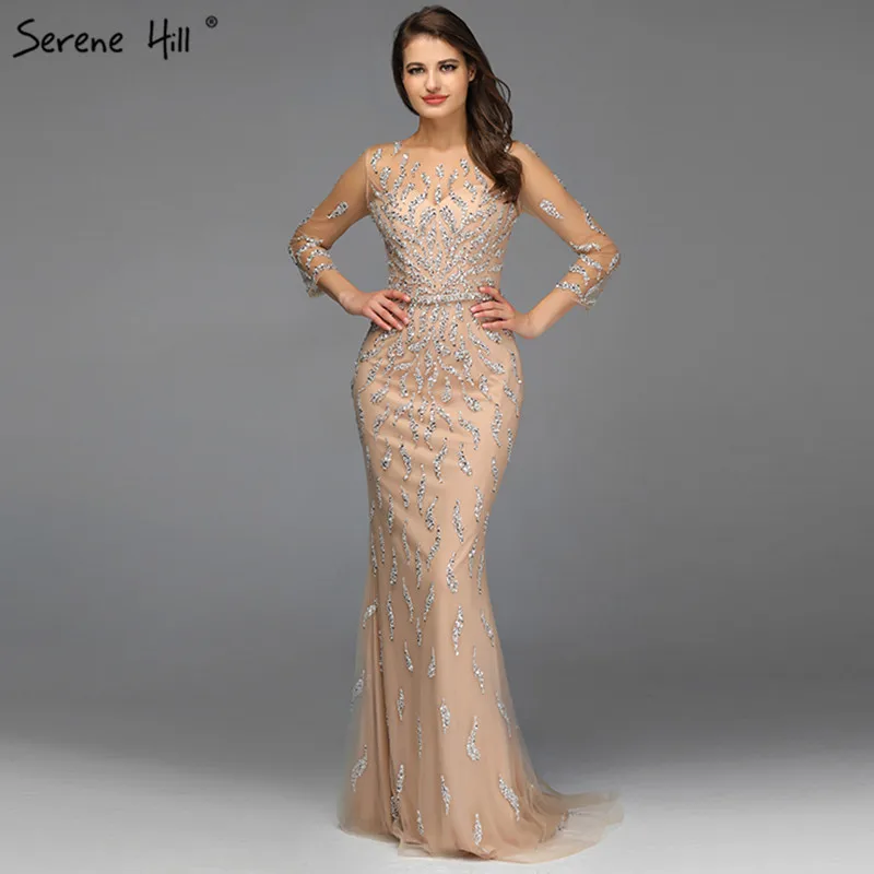 

Sequin Mermaid Sparkle Long Sleeves Stylish Princess Prom Dress Dubai Formal Evening Party Gowns With Beads Serene Hill LA60892