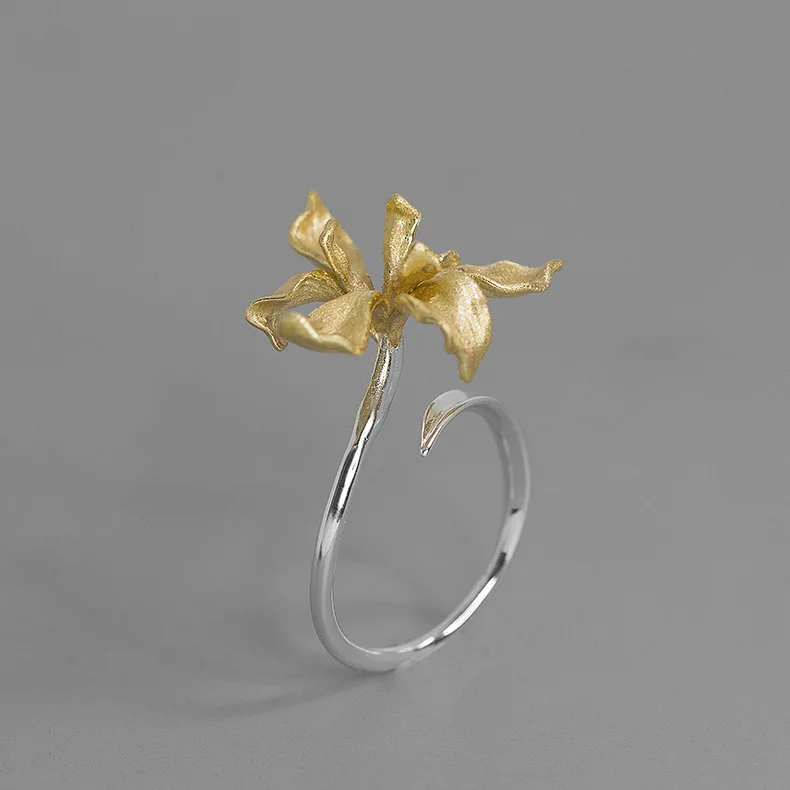 

925 Sterling Silver Iris Flower Ring Open Rings For Women