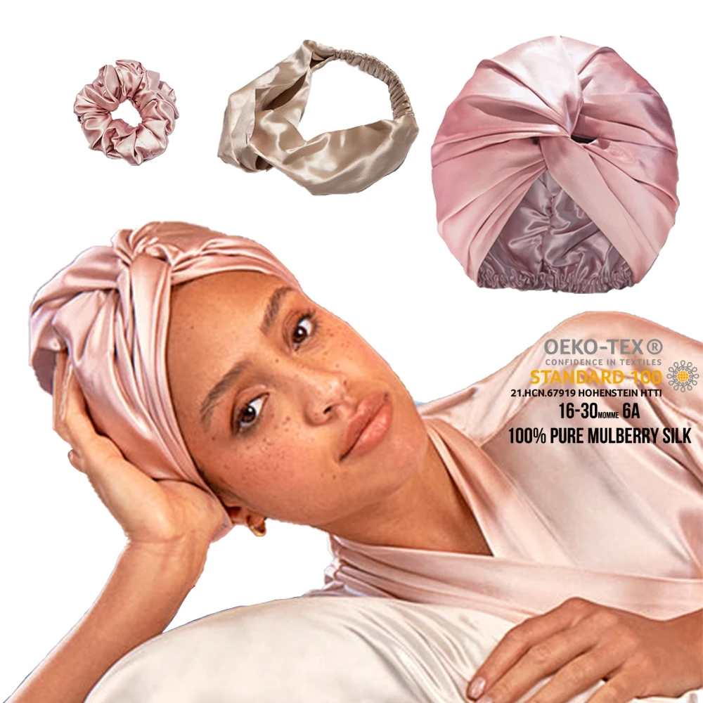 

Extra Long Large Silk Two Sided Wholesale Custom Silk Turban Twist Bonnet Silk Satin Sleeping Bonnets For Long Hair
