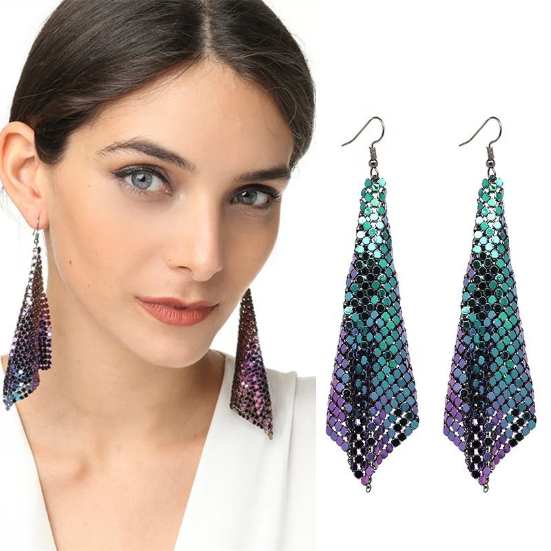 

Metal Mesh Sequins Tassel Earrings Women Long Dangle Drop Earrings Pendant, Picture
