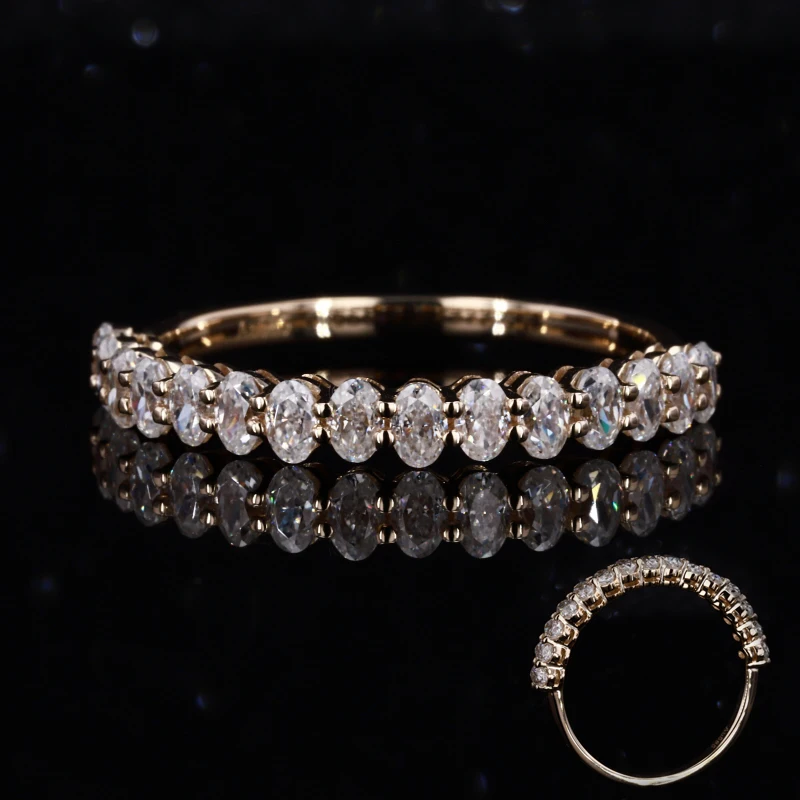 

Oval crused ice wedding band 14K yellow gold half eternity ring