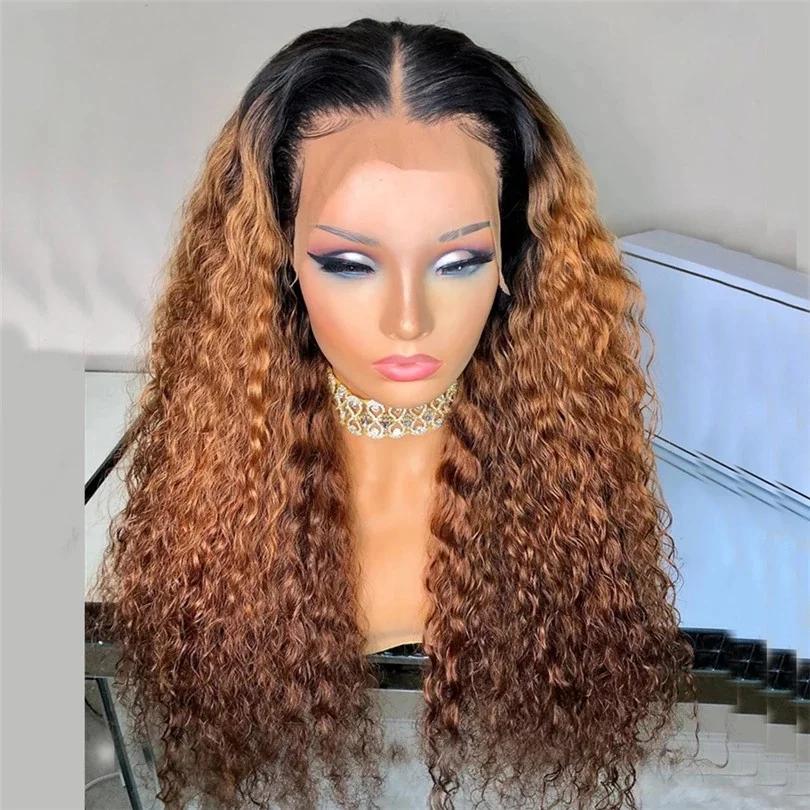 

Raw Indian Hair Vendor Lace Front Human Hair Wig Ombre Honey Brown Glueless Wet Jerry Curly Remy Natural Hairline