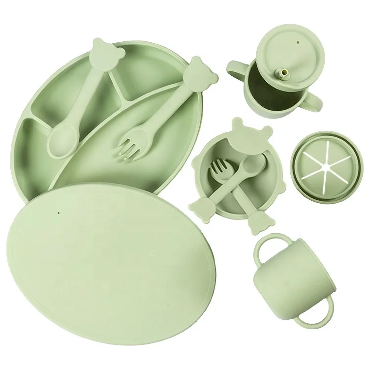 

New Arrival Eco-friendly Non-toxic Combined Tableware Feeding Bib Baby Silicone