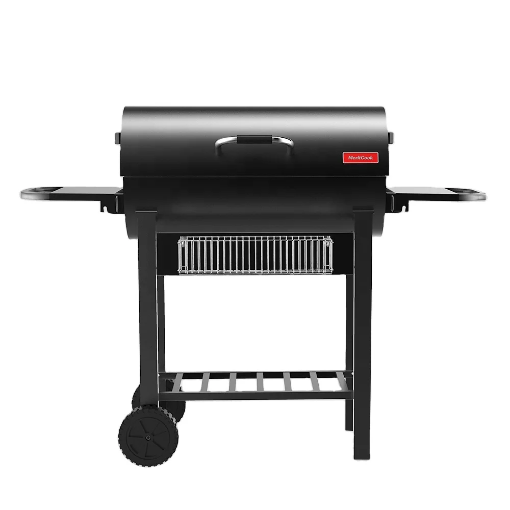 

304 Stainless Steel Grid Outdoor Foldable Portable Barrel Trolley Smoker Double Side Cooking Charcoal BBQ Grill with Rotisserie