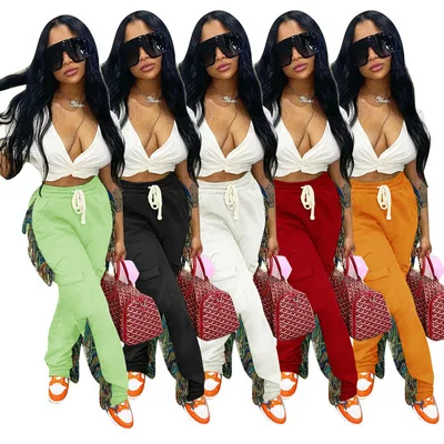 

2021 Hot Sale Fashion Ladies Drawstring Tassel Trousers Solid Women Casual Fringed Pocket Pants