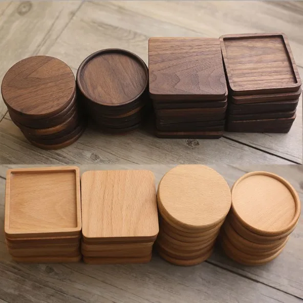 

Pads table decoration accessories type and footprint classic type felt drink walnut wood coaster beech coasters