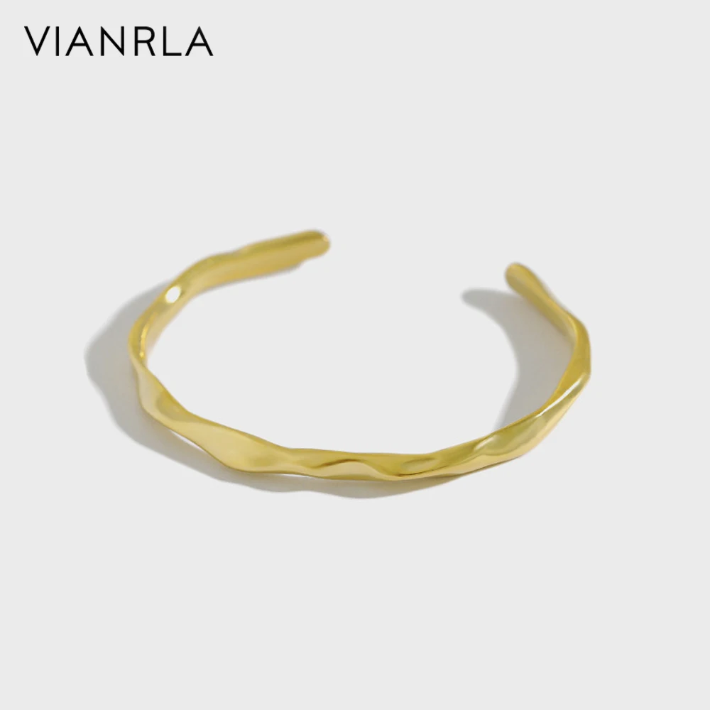 

VIANRLA 925 Sterling Silver Open Bangles Bracelet Irregular Wave Shape Adjustable Bracelet Jewelry Free Laser Logo