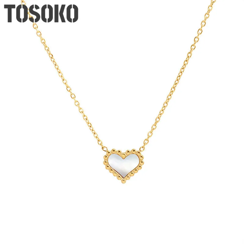 

Stainless Steel Simple Peach Heart White Seashell Pendant Necklace Female Clavicle Chain Popular Jewelry BSP790