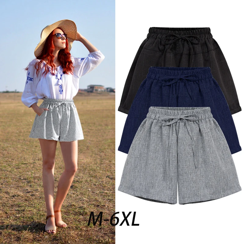

Summer Womens High Waist Loose Wide Leg Shorts Thin Casual Shorts Large Size 6XL A-line Shorts Female Cotton Short Pants