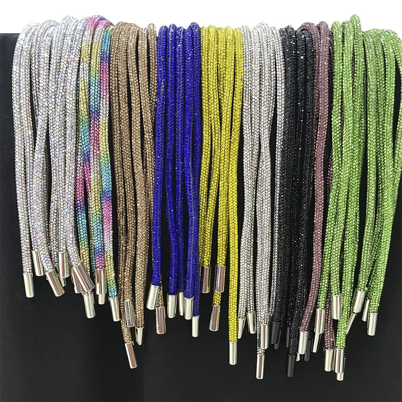 

tr075 hot selling colorful 120cm length crystal hoodie string rhinestone hoodie drawstring