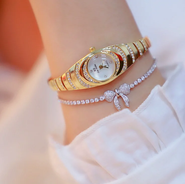 

2021 Fashion 2pcs Set Women Watches Luxury Full Diamond Rhinestone Watch Ladies Quartz Wrist Watch Bracelet Set, Glod,silver,rose gold