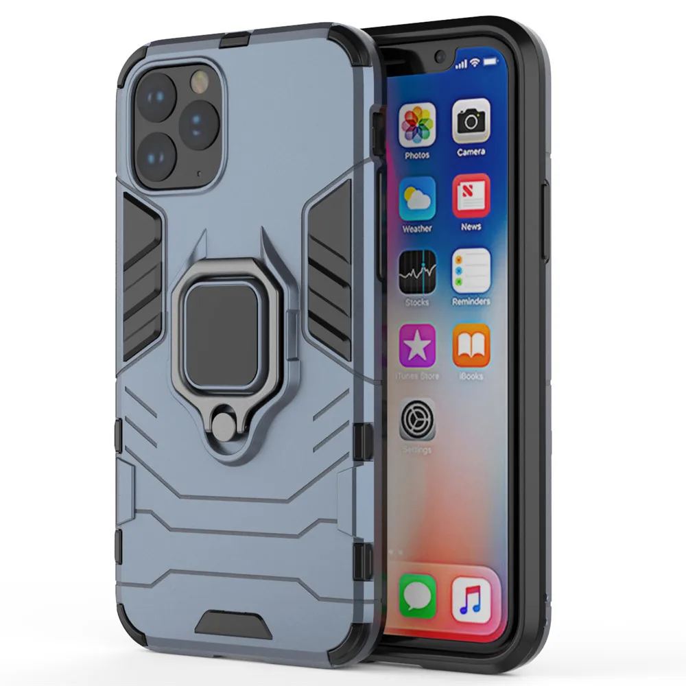 Lenuo PC Phone Case for iPhone 11 pro max 6.5 6.1 5.8 Finger Ring Plastic Phone Shell Protective Back Cover Hard Armor Case