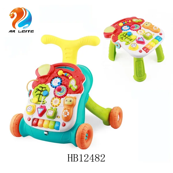 

2 in 1 multifunction musical stroller and active table baby pram children music walker educational toy, Green/blue/pink