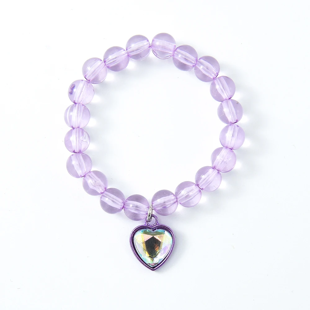 

Veijer Kids Jewelry Set Alloy Acrylic Girls Purple Heart Dangle Pendant Kids diamond heart necklace