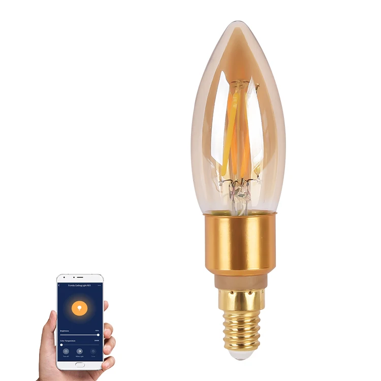 E14 C37 5.5W Voice Control Wireless Control Alexa Smart Wifi LED Candle Bulb Support Google Home