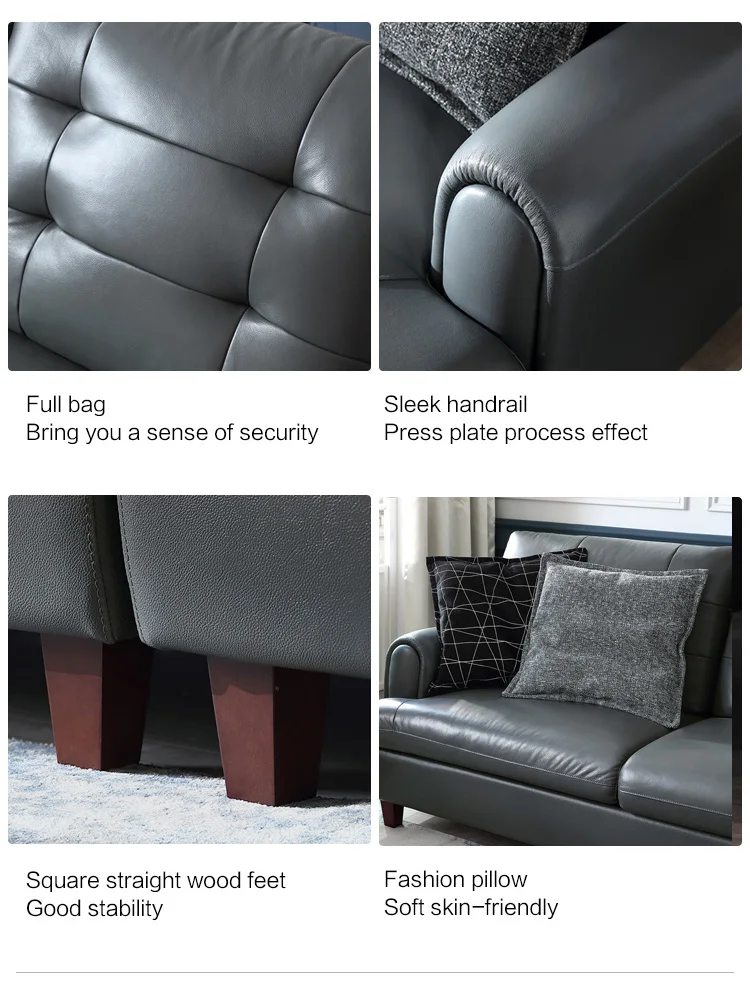 Modern light luxury large apartment living room combination high grade cowhide leather sofa